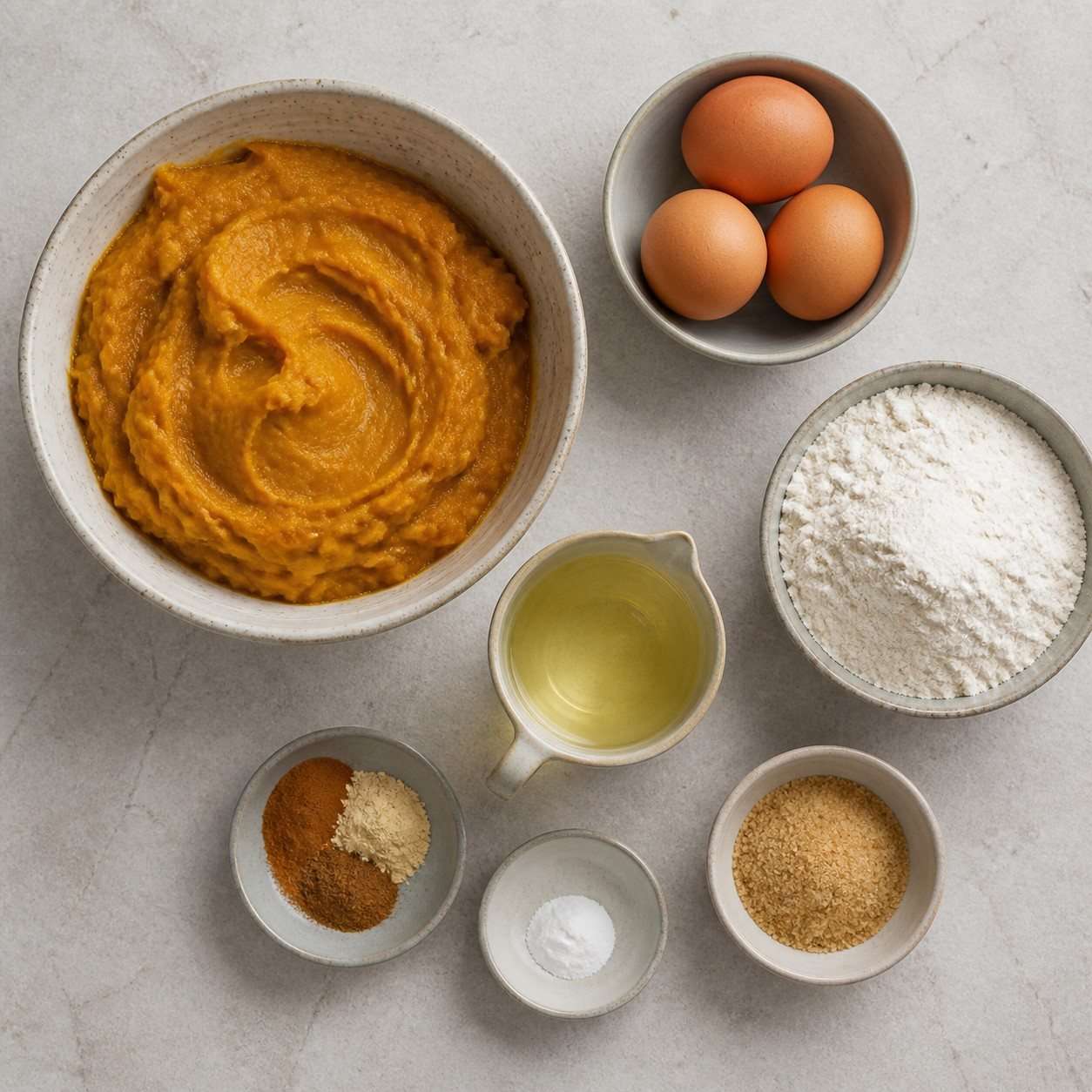 Puré espeso de calabaza asada junto a los ingredientes del bizcocho